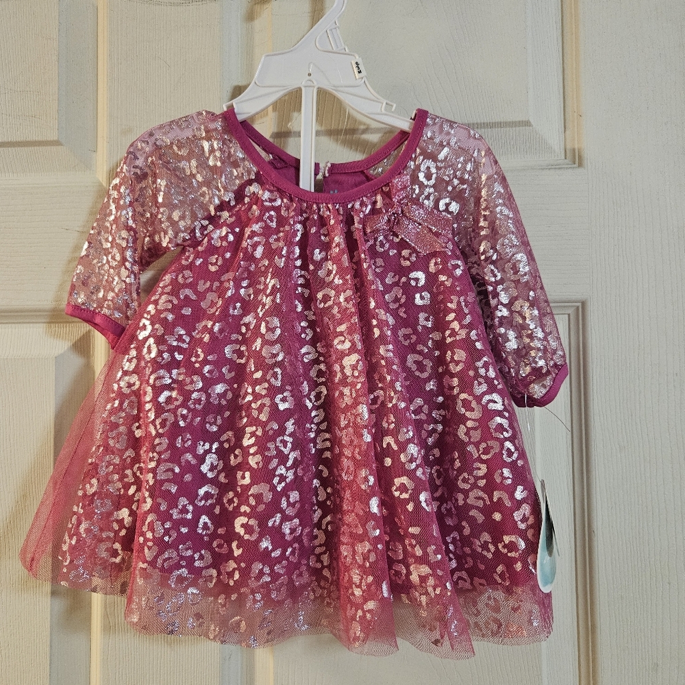 NANNETTE BABY 2 PIECE PRINCESS DRESS: PINK/ANIMAL PRINT: NEW WITH TAGS: 0-3 MTH